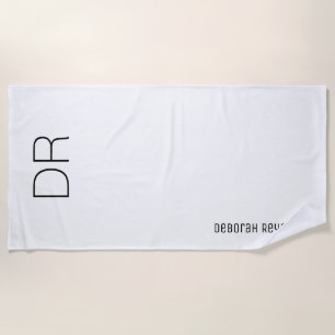 monogrammed modern simple white beach towel