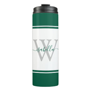 Monogrammed Modern Trendy Script Emerald Green Thermal Tumbler