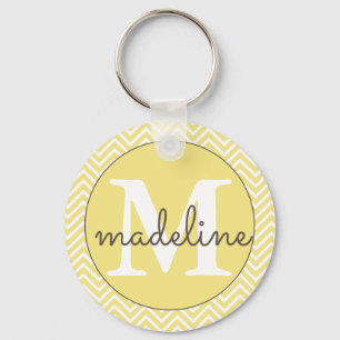 Monogrammed Modern Yellow/White Chevron Keychain