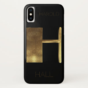 Monogrammed Monogram Initial H Black Gold iPhone X Case