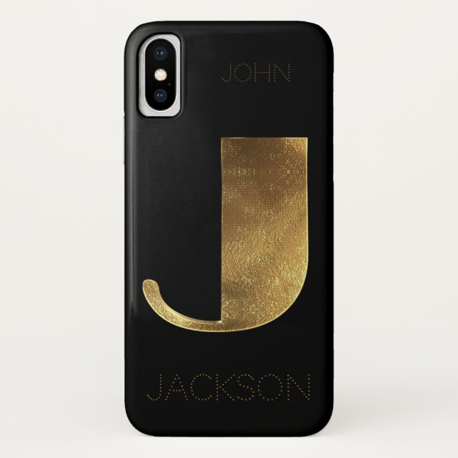 Monogrammed Monogram Initial J Black Gold Case-Mate iPhone Case (Back)