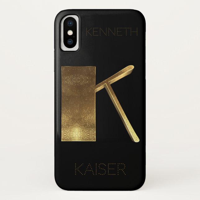 Monogrammed Monogram Initial K Black Gold Case-Mate iPhone Case (Back)