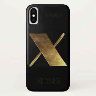 Monogrammed Monogram Initial X Black Gold iPhone X Case