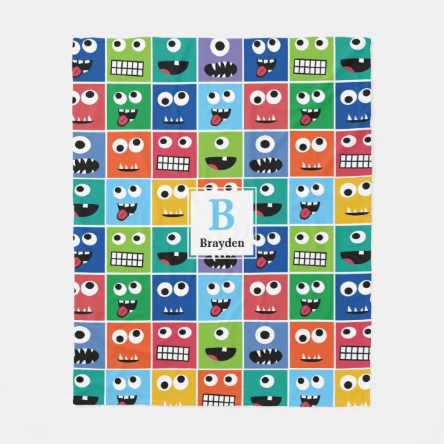 Monogrammed Monster Face Pattern Kids Colourful Fleece Blanket (Front)