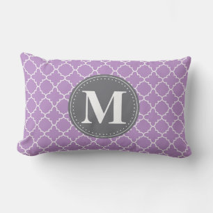 Monogrammed Moroccan Lattice in Lilac / Grey Lumbar Pillow