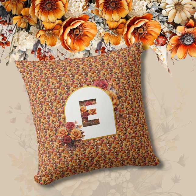 Monogrammed Mother Grandma Birthday Fall Floral Throw Pillow (Creator Uploaded)