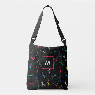 Monogrammed Multi Colour Black Scissors Pattern Crossbody Bag