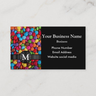 Monogrammed multicolored candy or sweet pattern business card