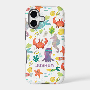 Monogrammed Multicolored Cartoon Sea Animals