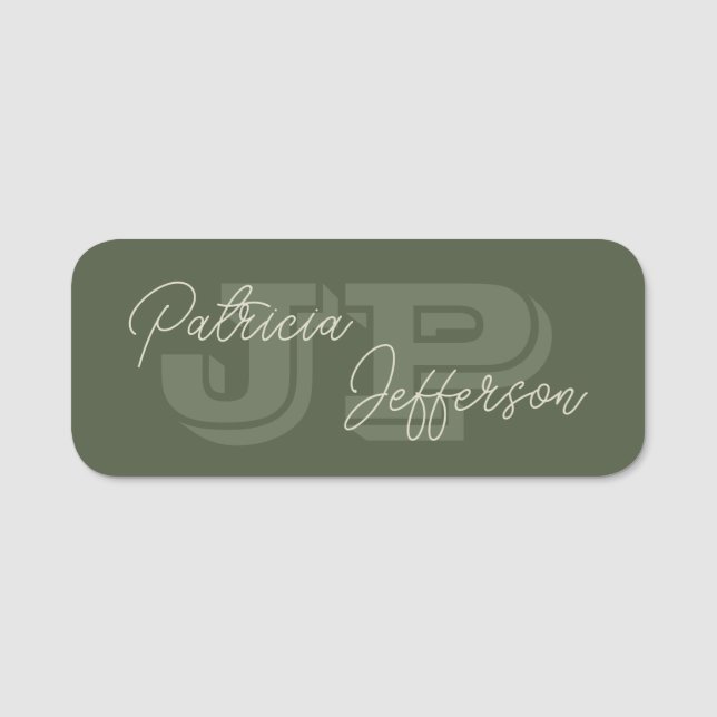 Monogrammed Mustard Yellow Handwritten Calligraphy Name Tag (Front)