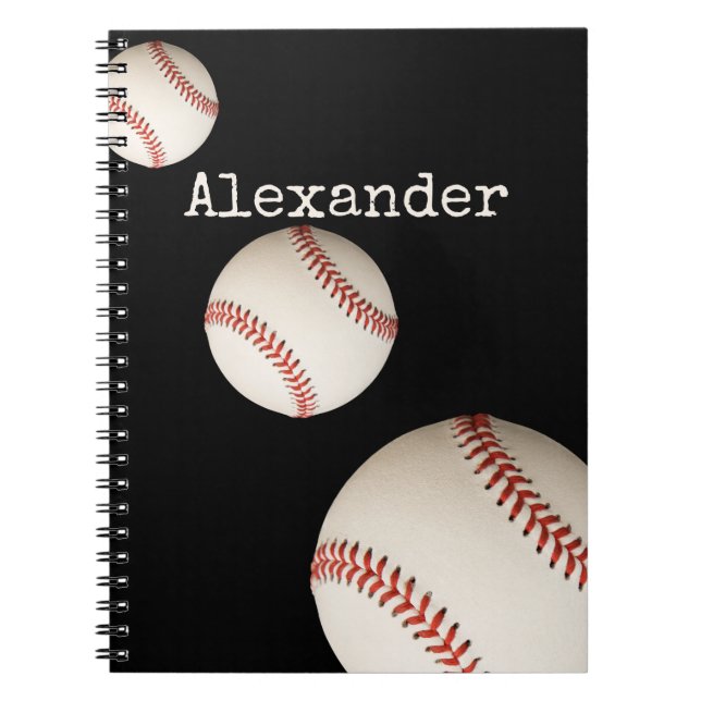 Monogrammed name baseball black sport  notebook (Front)