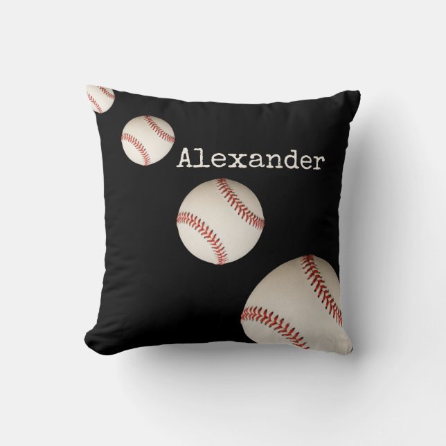 Monogrammed name baseball black sport throw pillow (Front)