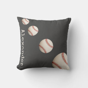 Monogrammed name baseball blue sports bathroom bat throw pillow