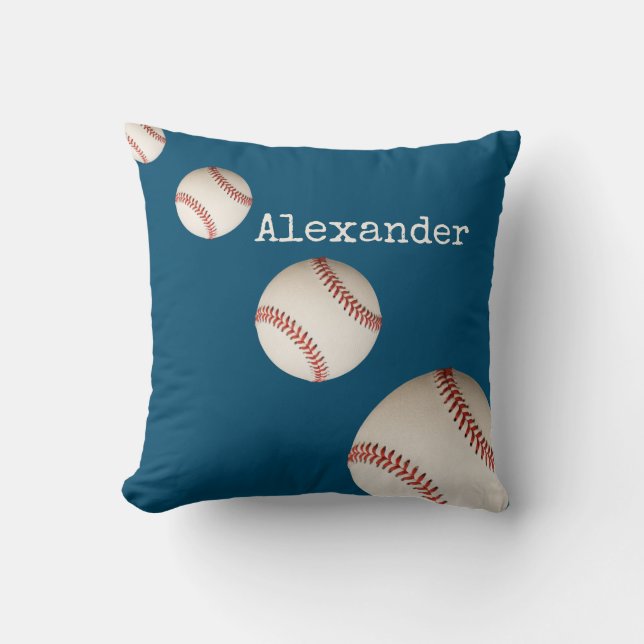 Monogrammed name baseball blue sports  throw pillow (Front)