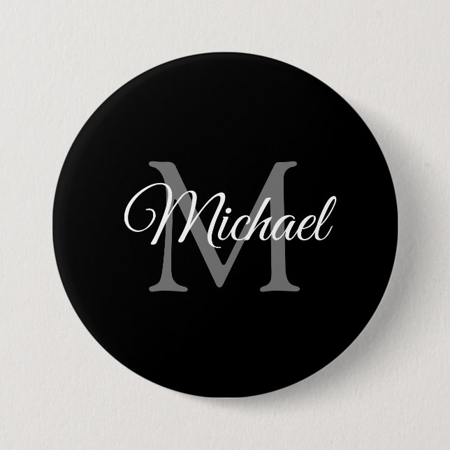 Monogrammed Name Black Personalized Template Large 3 Inch Round Button (Front)