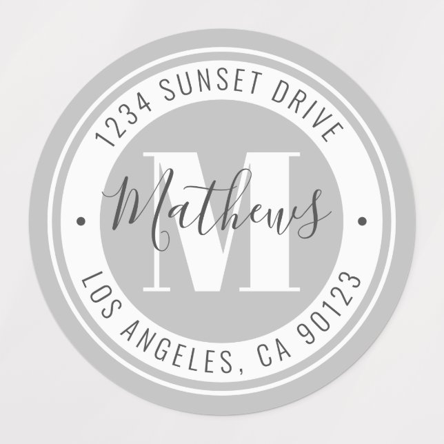 Monogrammed Name & Circular Text | Gray Waterproof (Design 3)