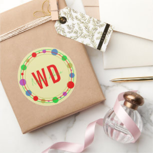 Monogrammed Name Colourful Circles Red Green Classic Round Sticker