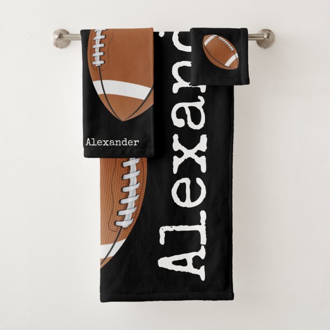 Monogrammed name football  Black Bathroom Bath Towel Set (Insitu)