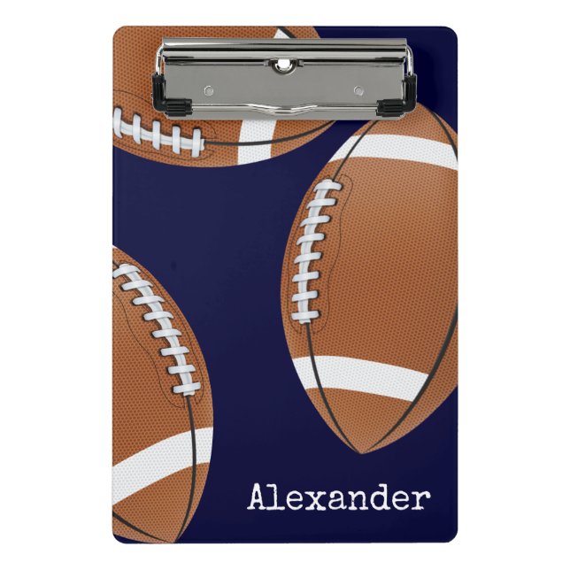 Monogrammed Name Football Navy Blue   Clipboard (Front)
