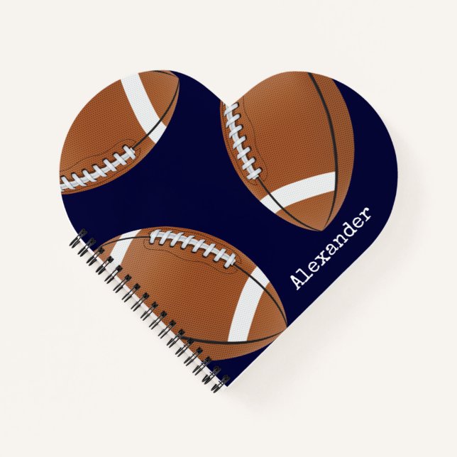 Monogrammed Name Football Navy Blue  Notebook (Front)