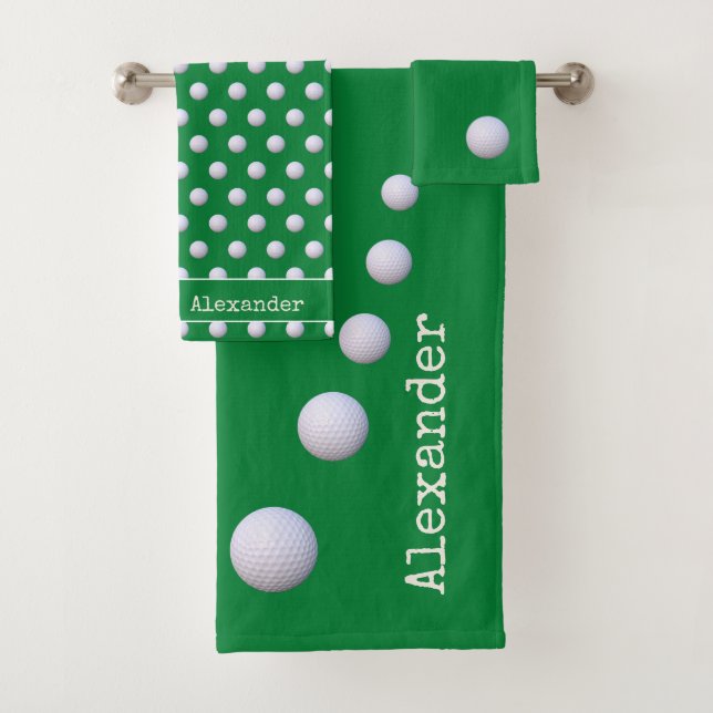 Monogrammed name golf green bath towel set (Insitu)