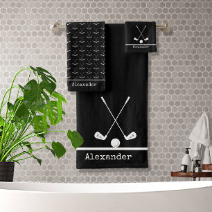 Monogrammed name golfing sports bath towel set