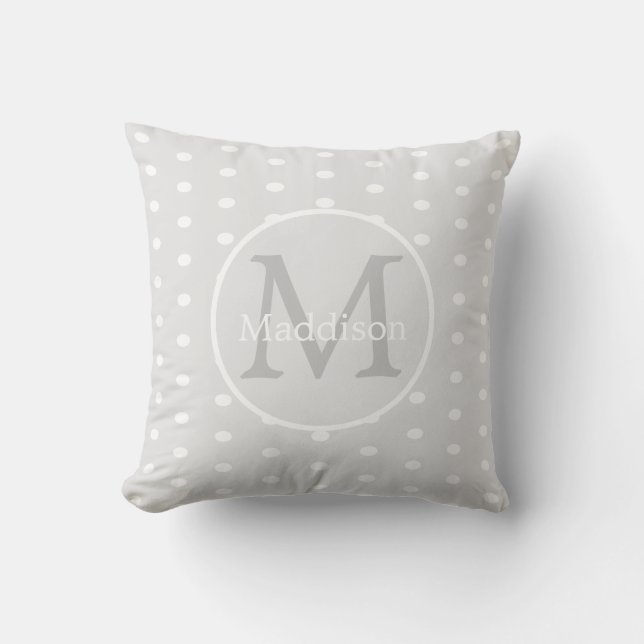 Monogrammed Name Grey White polka dot pattern   Th Throw Pillow (Front)