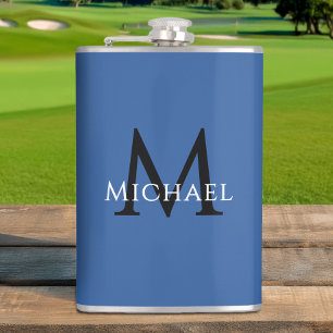 Monogrammed Name Initial Black Blue Custom Hip Flask