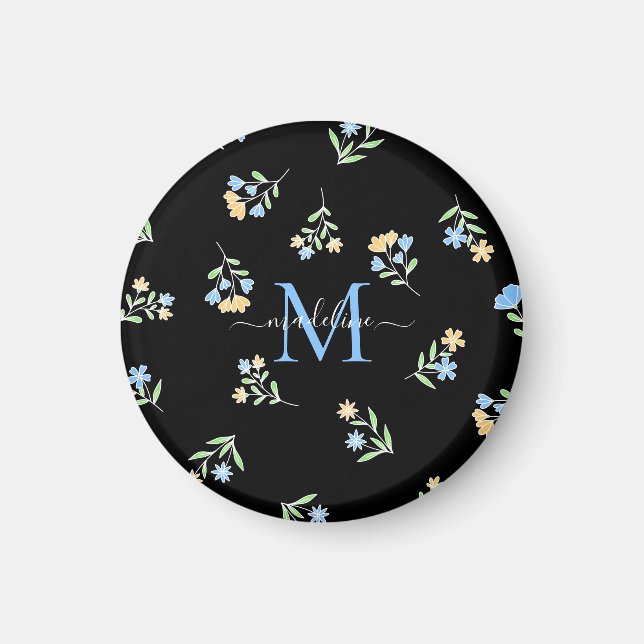 Monogrammed Name & Initial Blue Yellow Magnet (Front)
