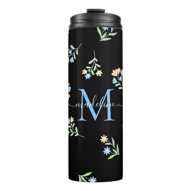 Monogrammed Name & Initial Blue Yellow Thermal Tumbler (Front)