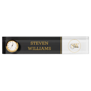 Monogrammed Name & Modern Signature Nameplate