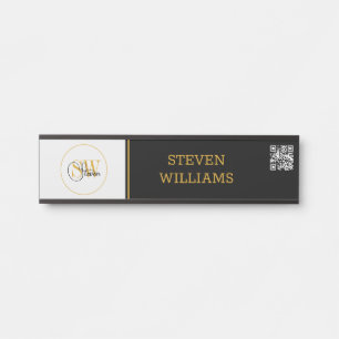 Monogrammed Name & Modern Signature / QR Code Door Sign