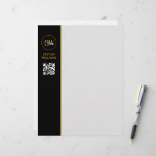Monogrammed Name & Modern Signature / QR Code Letterhead
