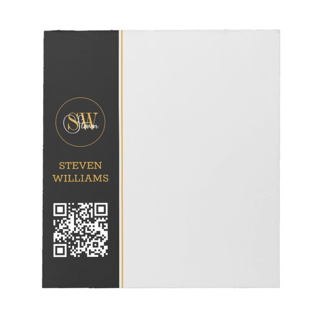 Monogrammed Name & Modern Signature / QR Code Notepad (Front)