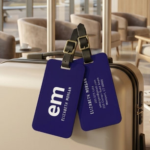 Monogrammed Name Modern Simple Chic Blue Luggage Tag