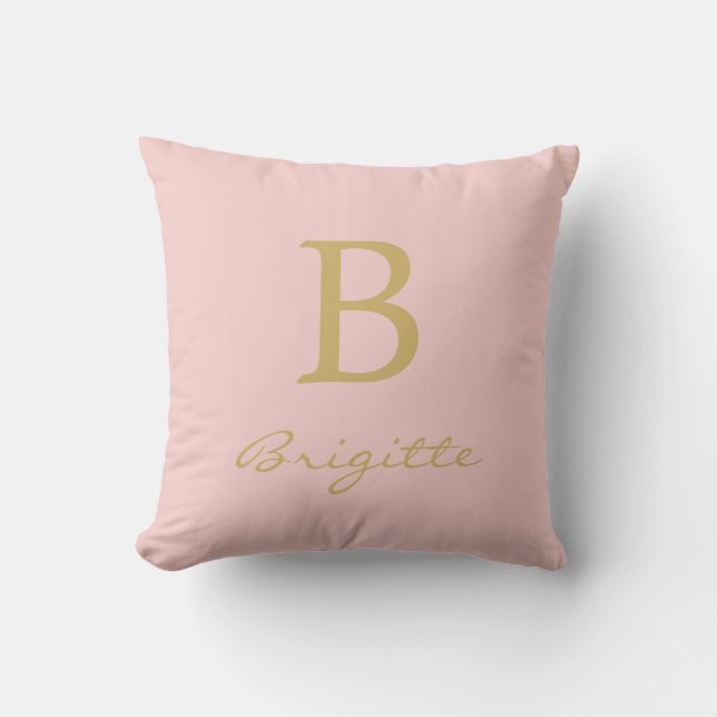 Monogrammed Name Script Initial B Modern Pink Throw Pillow (Front)