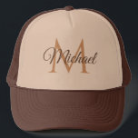 Monogrammed Name Tan And Brown Unisex Baseball Cap<br><div class="desc">Monogrammed Name Tan And Brown Unisex Baseball Cap Template Unisex Elegant Trendy Trucker Hat.</div>