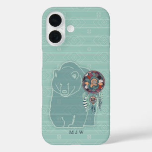 Monogrammed Native American The Bear in Teal iPhone 16 Case