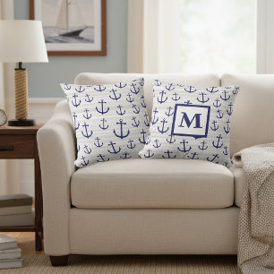 Monogrammed Nautical Anchor Decorative Pillow