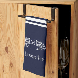 Monogrammed Nautical Navy Blue White Crab Anchor K Kitchen Towel