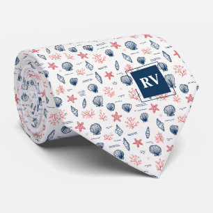 Monogrammed Nautical Shells & Starfish Tie