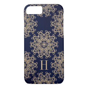 Monogrammed Navy Blue and Gold Exotic Medallion iPhone 8/7 Case