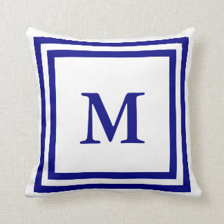 Monogrammed Navy Blue and White Throw Pillow