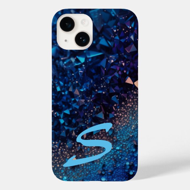Monogrammed Navy Blue Glitter Case-Mate iPhone Case (Back)