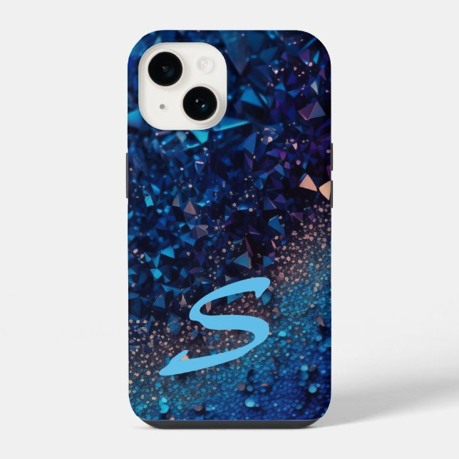 Monogrammed Navy Blue Glitter iPhone Case (Back)