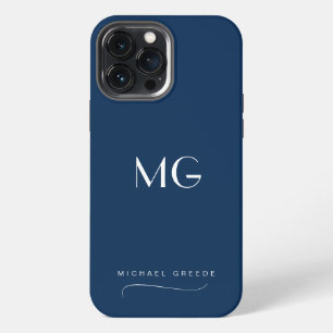 Monogrammed Navy Blue Minimalist With Name iPhone 13 Pro Max Case