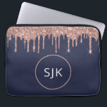 Monogrammed Navy Blue Rose Gold Glitter Drips Laptop Sleeve<br><div class="desc">Girly Blush Pink - Rose Gold and Navy Blue Faux Glitter Drips and Sparkle Elegant Monogrammed Initials Case. This case can be customized to include your initial and first name.</div>