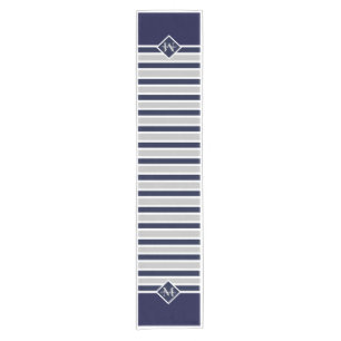 Monogrammed Navy Blue White Crab Nautical Short Ta Table Runner