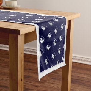 Monogrammed Navy Blue White Crab Nautical Short Ta Table Runner