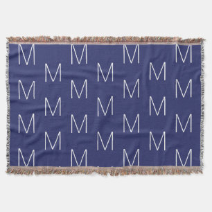 Monogrammed navy blue & white custom initial throw blanket